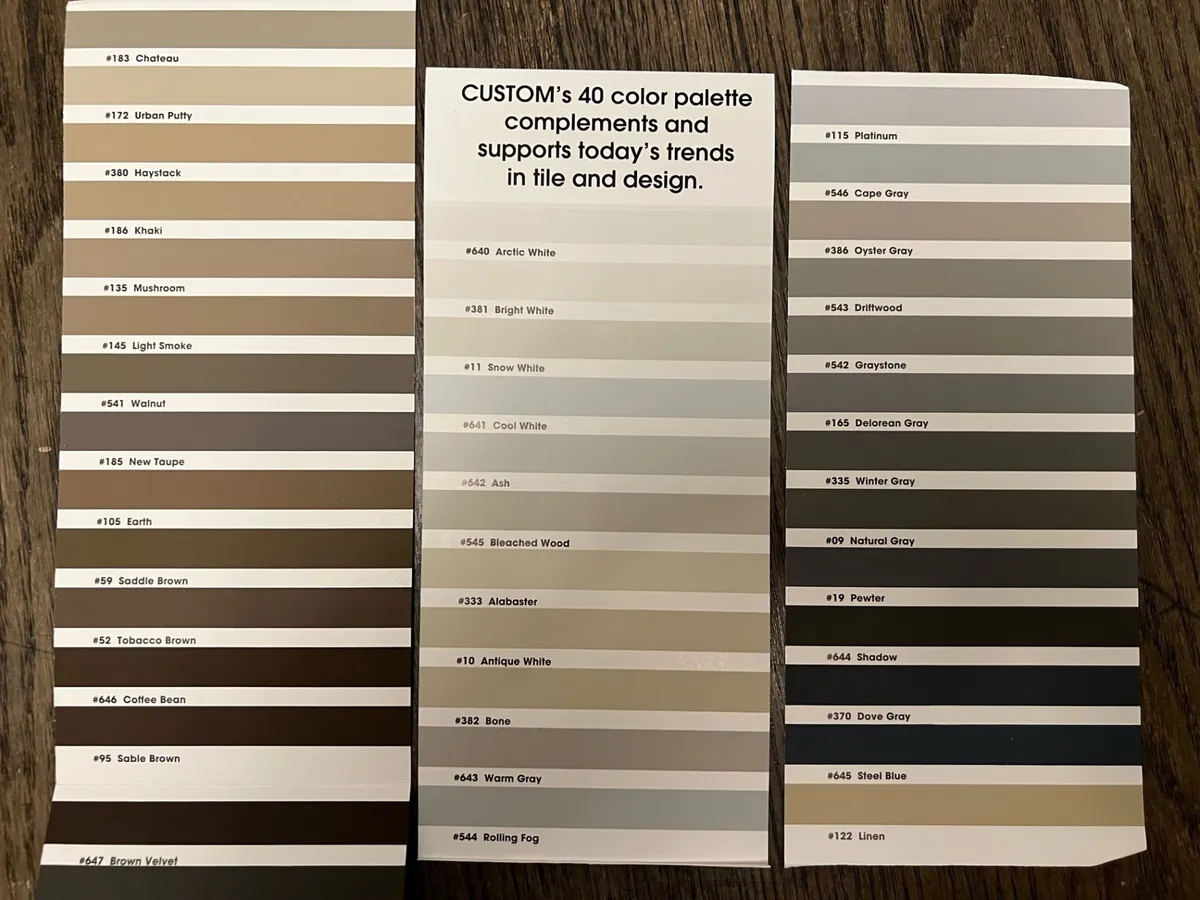 The grout color seal chart of 40 standard colors.