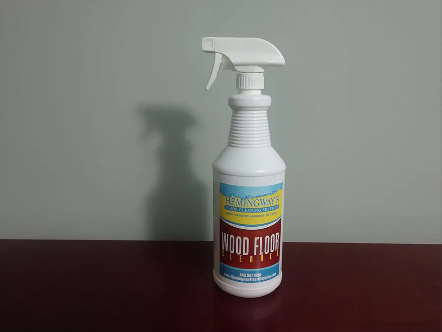 A bottle of Hemingway's hardwood floor cleaner.